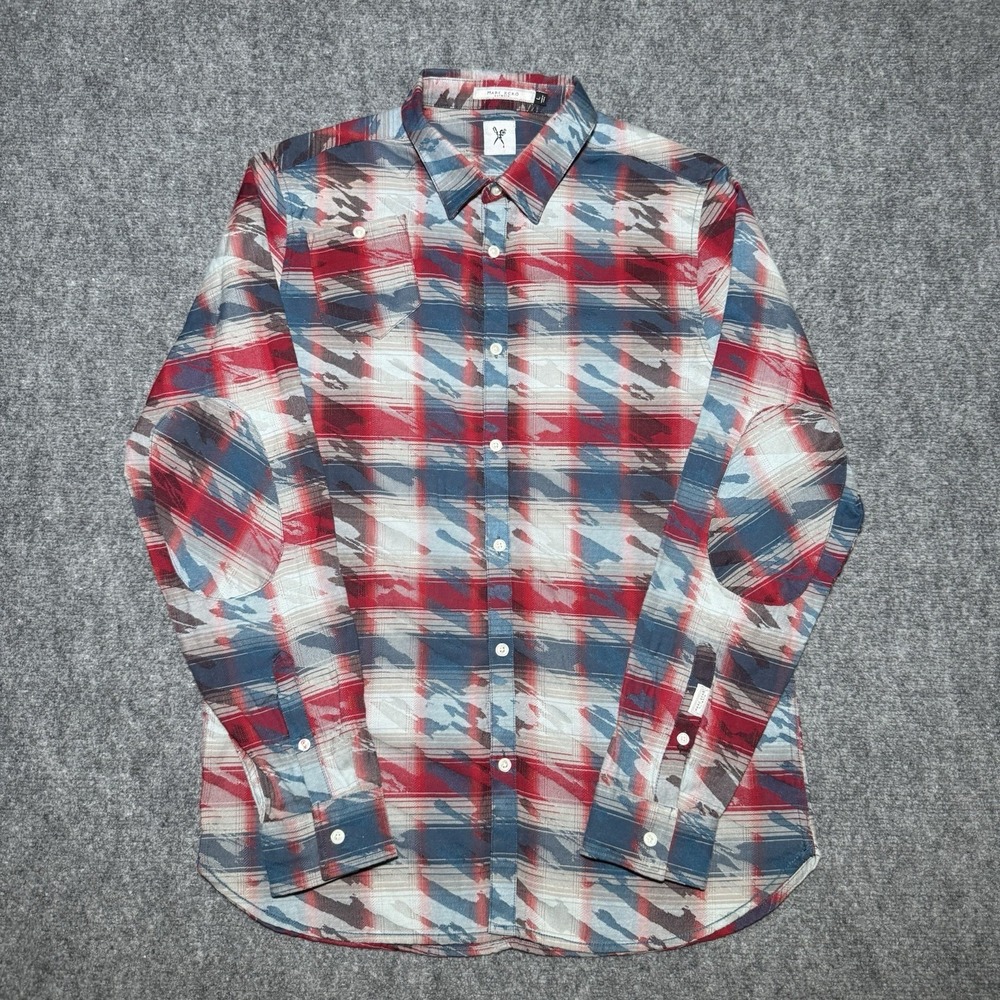 Marc Ecko Cut & Sew Camo Button Down Long Sleeve Shirt Men Large Blue Red White